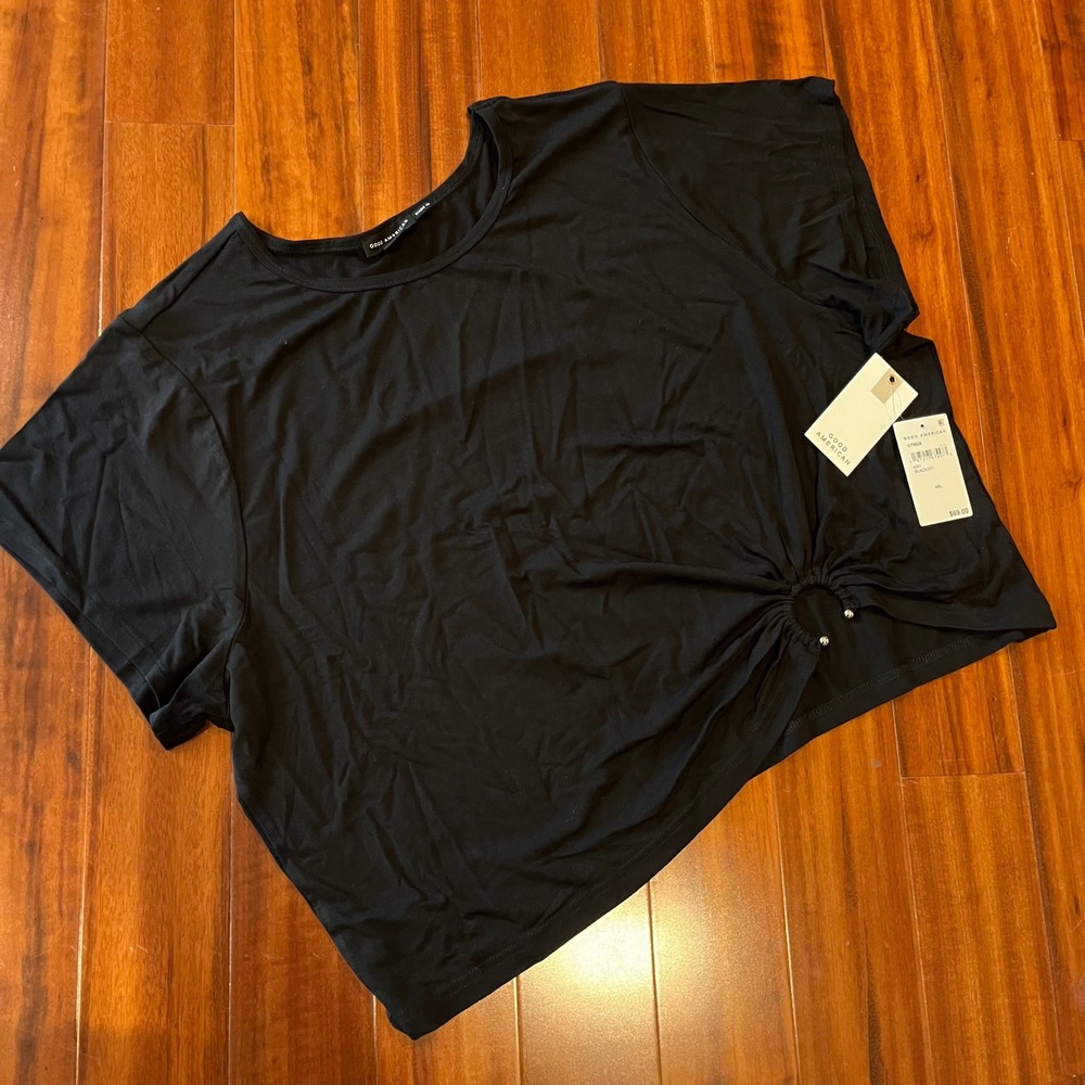 Good American Black‎ Tshirt Tee Top Side Cutout Bead Hardware New Plus Size 4X